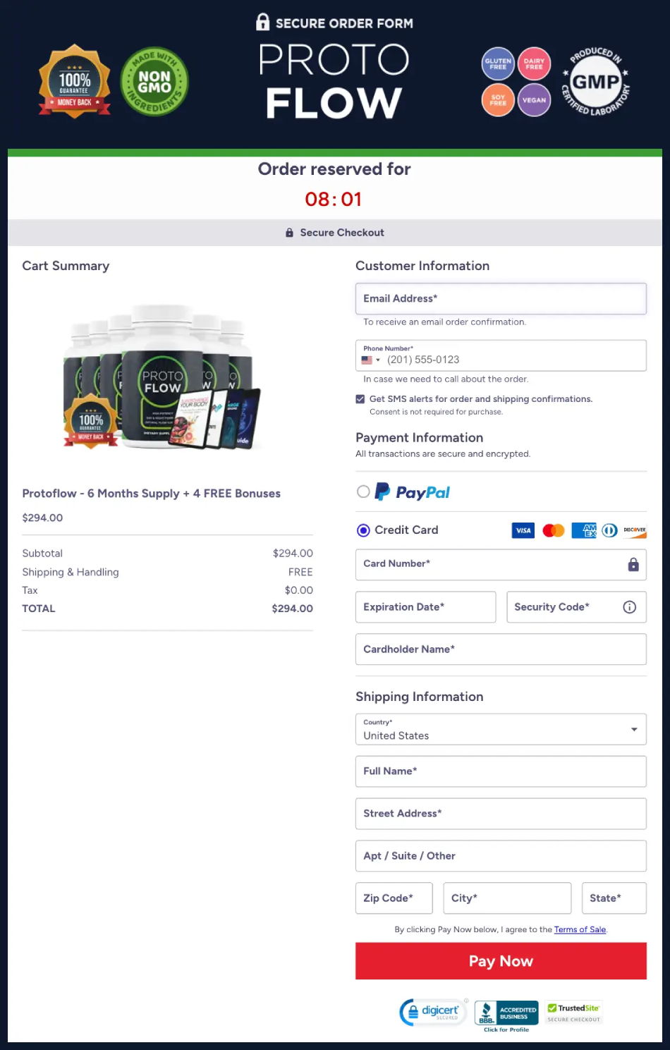 Protoflow secure checkout showing protected payment and safe transaction process